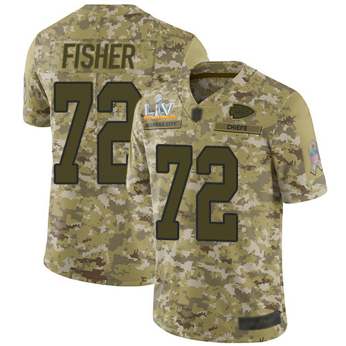 Kansas City Chiefs #72 Eric Fisher Camo Youth Super Bowl LV Bound Stitched Limited 2018 Salute To Service Jersey Youth