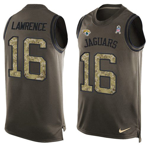 Jaguars #16 Trevor Lawrence Green Men's Stitched Limited Salute To Service Tank Top Jersey