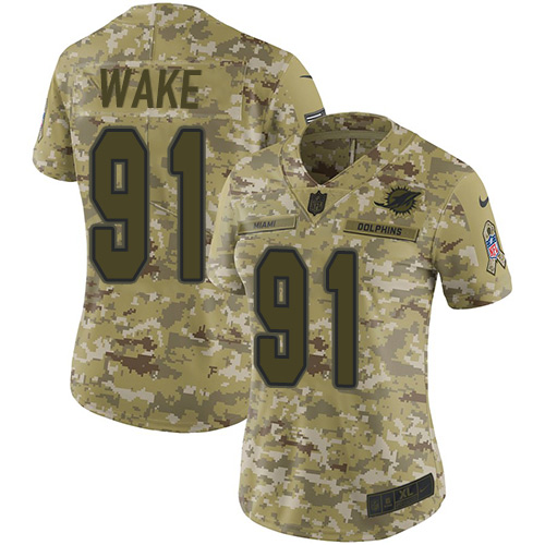 Miami Dolphins #91 Cameron Wake Camo Women's Stitched Limited 2018 Salute to Service Jersey Womens