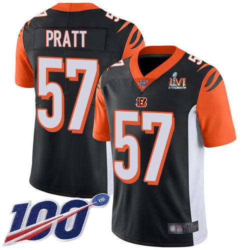 Cincinnati Bengals #57 Germaine Pratt Black Team Color Super Bowl LVI Patch Men's Stitched 100th Season Vapor Limited Jersey Men's