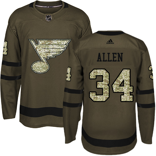 Adidas St. Louis Blues #34 Jake Allen Green Salute to Service Stitched Youth Jersey Youth