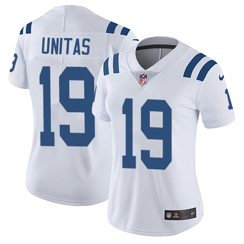 Indianapolis Colts #19 Johnny Unitas White Women's Stitched Vapor Untouchable Limited Jersey Womens
