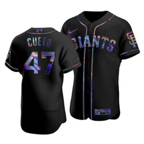 San Francisco San Francisco Giants #47 Johnny Cueto Men's Iridescent Holographic Collection Jersey - Black Men's