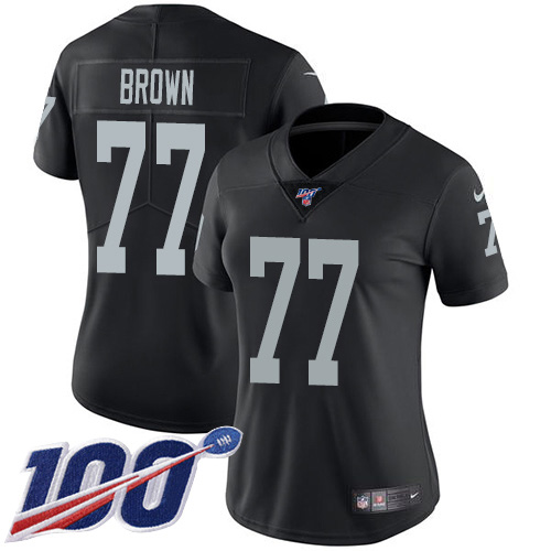 Las Vegas Raiders #77 Trent Brown Black Team Color Women's Stitched 100th Season Vapor Untouchable Limited Jersey Womens