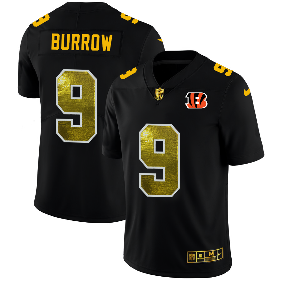 Cincinnati Bengals #9 Joe Burrow Men's Black Golden Sequin Vapor Limited Jersey