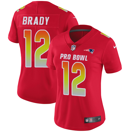 Patriots #12 Tom Brady Red Women's Stitched Limited AFC 2018 Pro Bowl Jersey
