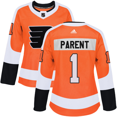 Adidas Philadelphia Flyers #1 Bernie Parent Orange Home Authentic Women's Stitched Jersey Womens