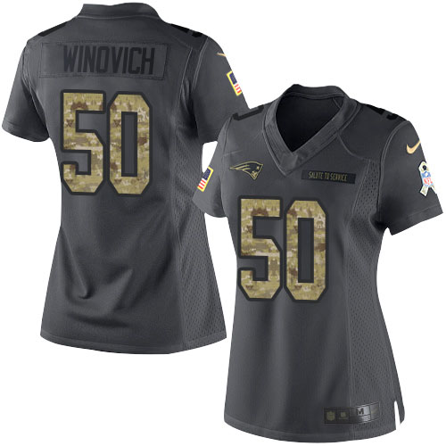 New England Patriots #50 Chase Winovich Black Women's Stitched Limited 2016 Salute to Service Jersey Womens