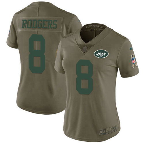 Jets #8 Aaron Rodgers Olive Women's Stitched Limited 2017 Salute To Service Jersey