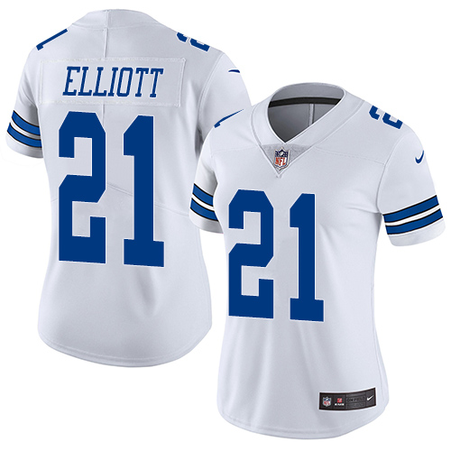 Cowboys #21 Ezekiel Elliott White Women's Stitched Vapor Untouchable Limited Jersey