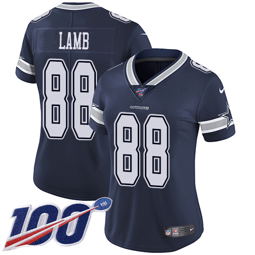 Cowboys #88 CeeDee Lamb Navy Blue Team Color Women's Stitched 100th Season Vapor Untouchable Limited Jersey