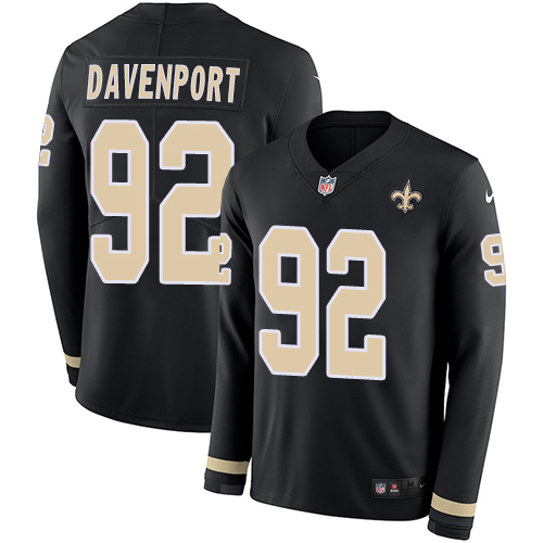 New Orleans Saints #92 Marcus Davenport Black Team Color Men's Stitched Limited Therma Long Sleeve Jersey Men's