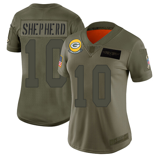 Green Bay Packers #10 Darrius Shepherd Camo Women's Stitched Limited 2019 Salute To Service Jersey Womens