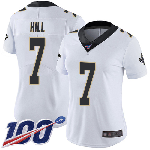 Saints #7 Taysom Hill White Women's Stitched 100th Season Vapor Limited Jersey