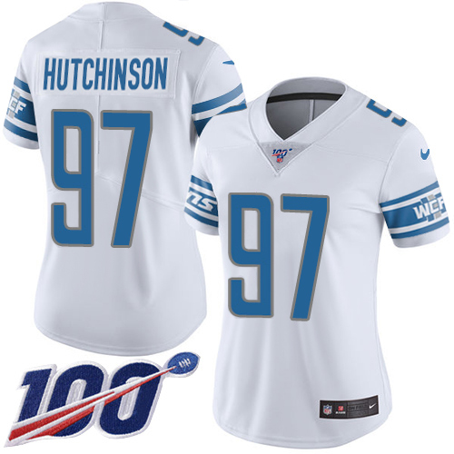 Lions #97 Aidan Hutchinson White Women's Stitched 100th Season Vapor Untouchable Limited Jersey