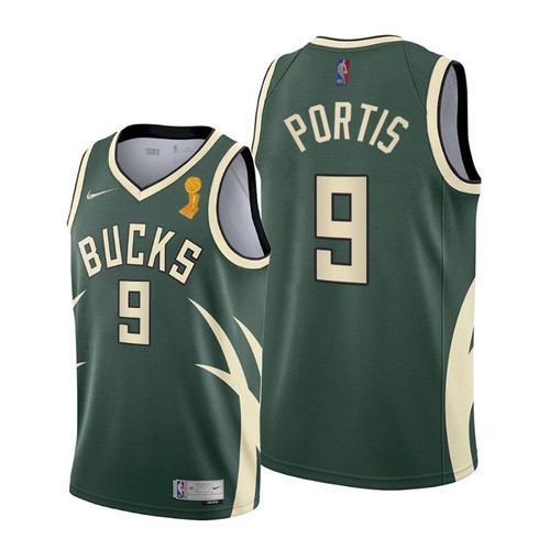 Milwaukee Bucks #9 Bobby Portis 2021 Finals Champions Swingman Earned Edition Jersey Green Mens
