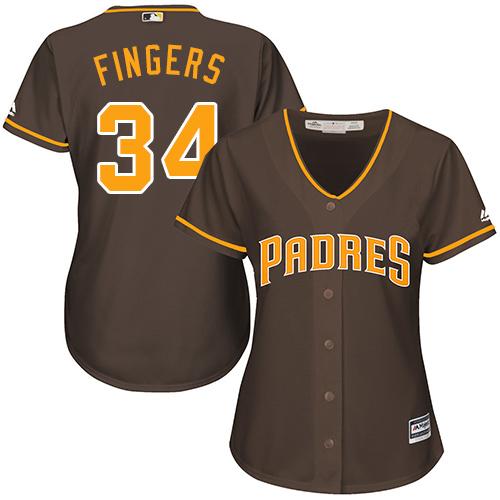 San Diego Padres #34 Rollie Fingers Brown Alternate Women's Stitched Jersey Womens