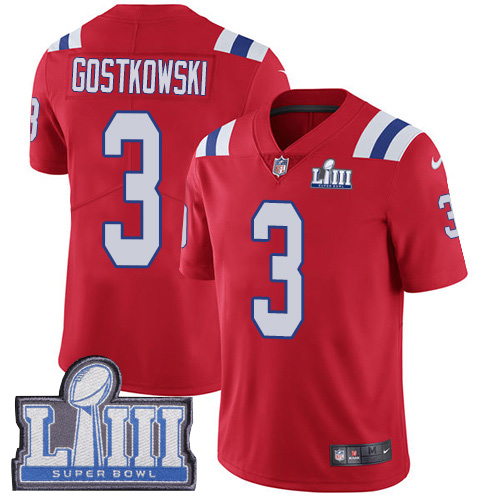New England Patriots #3 Stephen Gostkowski Red Alternate Super Bowl LIII Bound Men's Stitched Vapor Untouchable Limited Jersey Men's