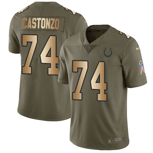 Indianapolis Colts #74 Anthony Castonzo Olive/Gold Youth Stitched Limited 2017 Salute To Service Jersey Youth