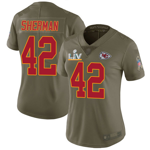Kansas City Chiefs #42 Anthony Sherman Olive Women's Super Bowl LV Bound Stitched Limited 2017 Salute To Service Jersey Womens