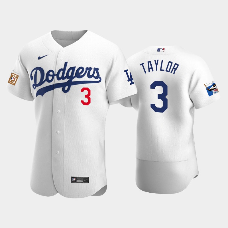 Los Angeles Dodgers #3 Chris Taylor Men's Jackie Robinson 75th Anniversary Authentic Jersey - White