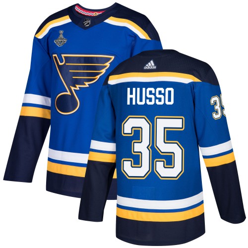 Adidas St. Louis Blues #35 Ville Husso Blue Home Authentic 2019 Stanley Cup Champions Stitched Jersey Men's