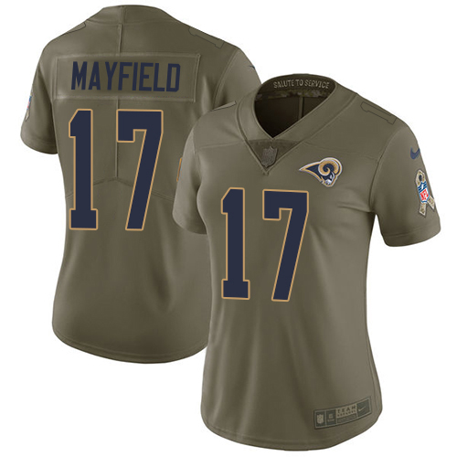 Rams #17 Baker Mayfield Olive Women's Stitched Limited 2017 Salute To Service Jersey