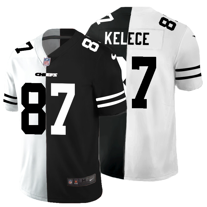 Kansas City Chiefs #87 Travis Kelce Men's Black V White Peace Split Vapor Untouchable Limited Jersey