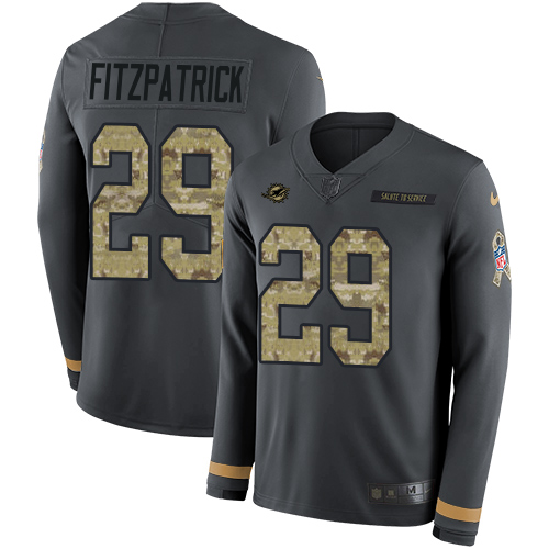 Miami Dolphins #29 Minkah Fitzpatrick Anthracite Salute to Service Youth Stitched Limited Therma Long Sleeve Jersey Youth
