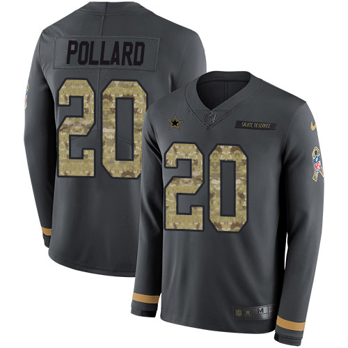 Cowboys #20 Tony Pollard Anthracite Salute To Service Men's Stitched Limited Therma Long Sleeve Jersey