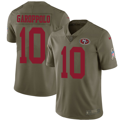 49ers #10 Jimmy Garoppolo Olive Youth Stitched Limited 2017 Salute To Service Jersey