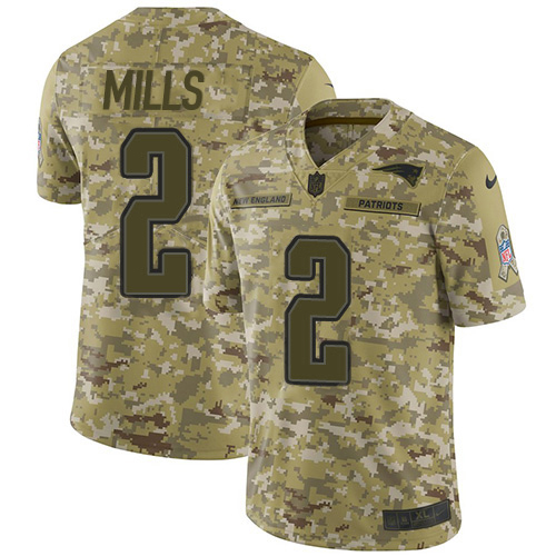 Patriots #2 Jalen Mills Camo Youth Stitched Limited 2018 Salute To Service Jersey