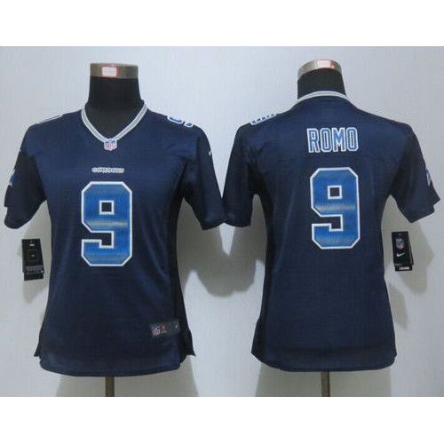Dallas Cowboys #9 Tony Romo Navy Blue Team Color Women's Stitched Elite Strobe Jersey Womens