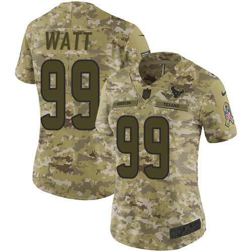 Houston Texans #99 J.J. Watt Camo Women's Stitched Limited 2018 Salute to Service Jersey Womens