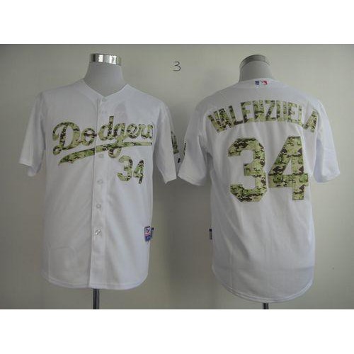 Los Angeles Dodgers #34 Fernando Valenzuela White USMC Cool Base Stitched Jersey Men's