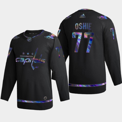 Washington Washington Capitals #77 T.J. Oshie Men's Iridescent Holographic Collection Jersey - Black Men's