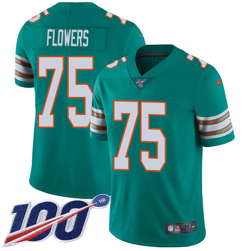 Miami Dolphins #75 Ereck Flowers Aqua Green Alternate Youth Stitched 100th Season Vapor Untouchable Limited Jersey Youth