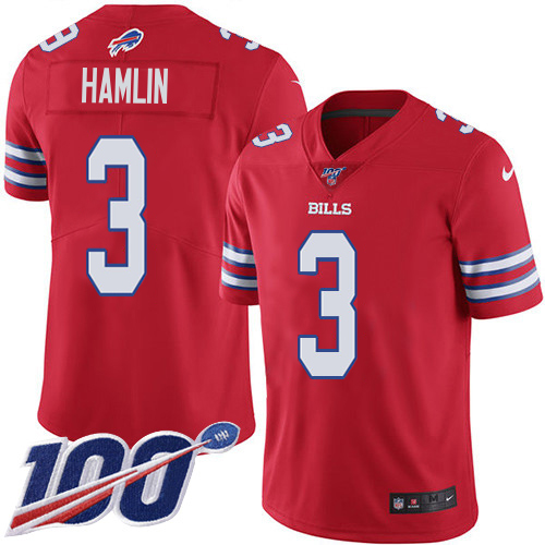 Bills #3 Damar Hamlin Red Youth Stitched Limited Rush 100th Season Jersey