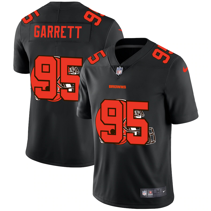 Cleveland Browns #95 Myles Garrett Men's Team Logo Dual Overlap Limited Jersey Black