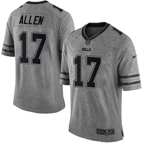 Bills #17 Josh Allen Gray Men's Stitched Limited Gridiron Gray Jersey