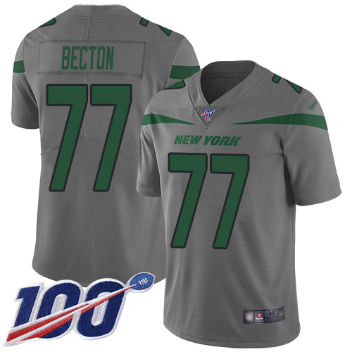New York Jets #77 Mekhi Becton Gray Youth Stitched Limited Inverted Legend 100th Season Jersey Youth
