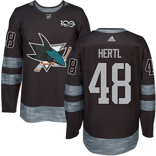 Adidas San Jose Sharks #48 Tomas Hertl Black 1917-2017 100th Anniversary Stitched Jersey Men's