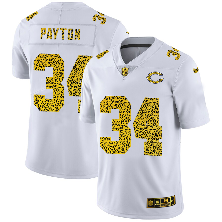 Chicago Bears #34 Walter Payton Men's Flocked Leopard Print Vapor Limited Jersey White