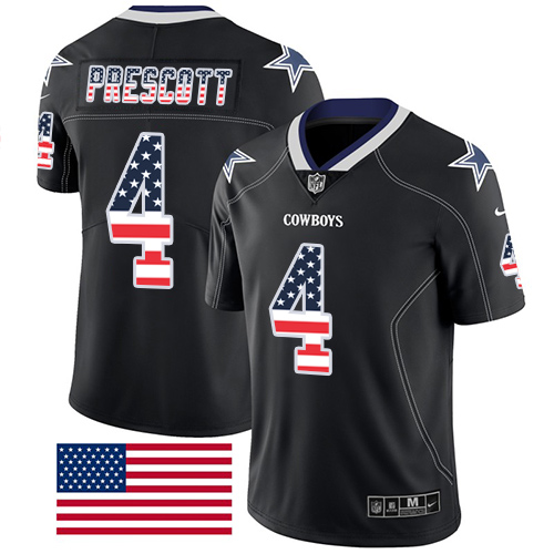 Cowboys #4 Dak Prescott Black Men's Stitched Limited Rush USA Flag Jersey