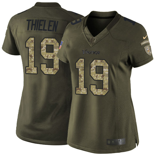 Vikings #19 Adam Thielen Green Women's Stitched Limited 2015 Salute To Service Jersey