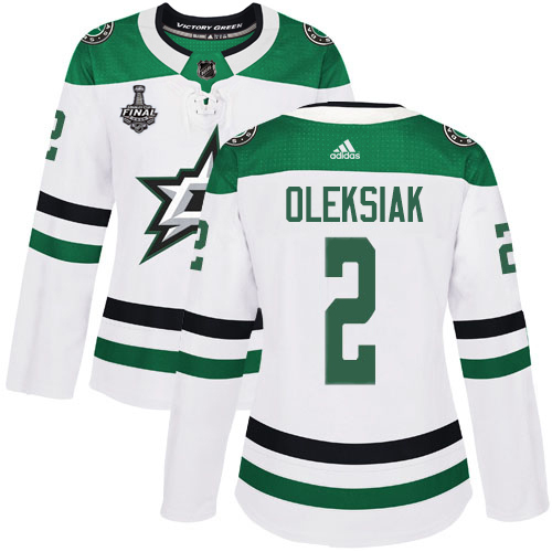 Adidas Dallas Stars #2 Jamie Oleksiak White Road Authentic Women's 2020 Stanley Cup Final Stitched Jersey Womens
