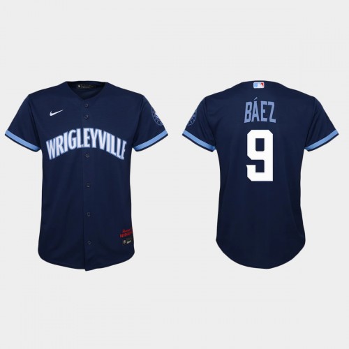 Chicago Chicago Cubs #9 Javier Baez Youth 2021 City Connect Navy Jersey Youth