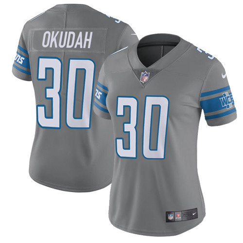 Detroit Lions #30 Jeff Okudah Gray Women's Stitched Limited Rush Jersey Womens