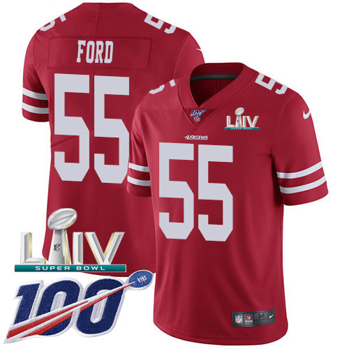 San Francisco 49ers #55 Dee Ford Red Super Bowl LIV 2020 Team Color Men's Stitched 100th Season Vapor Limited Jersey Men's