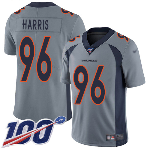 Denver Broncos #96 Shelby Harris Gray Youth Stitched Limited Inverted Legend 100th Season Jersey Youth